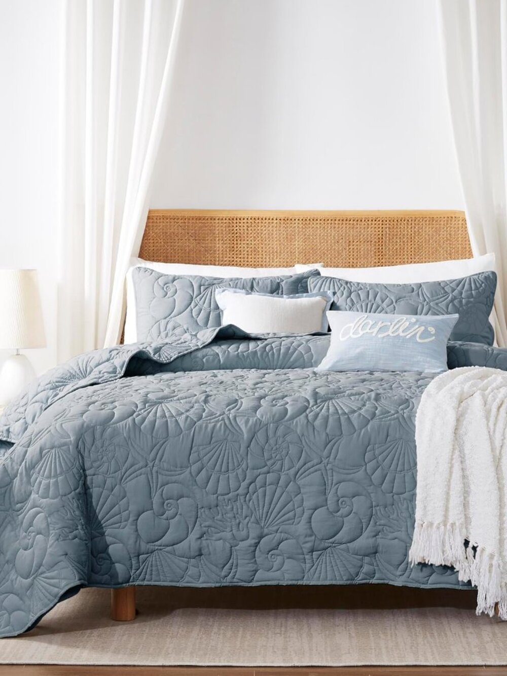 Coastal Beach Queen Size Quilt Bedding Sets, Blue Nautical Tropical Ocean Bedspr